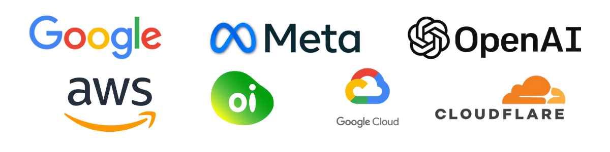 Parceiros Invisia - Google, Meta, OpenAI, AWS, Oi Telecom, Google Cloud, Cloudflare